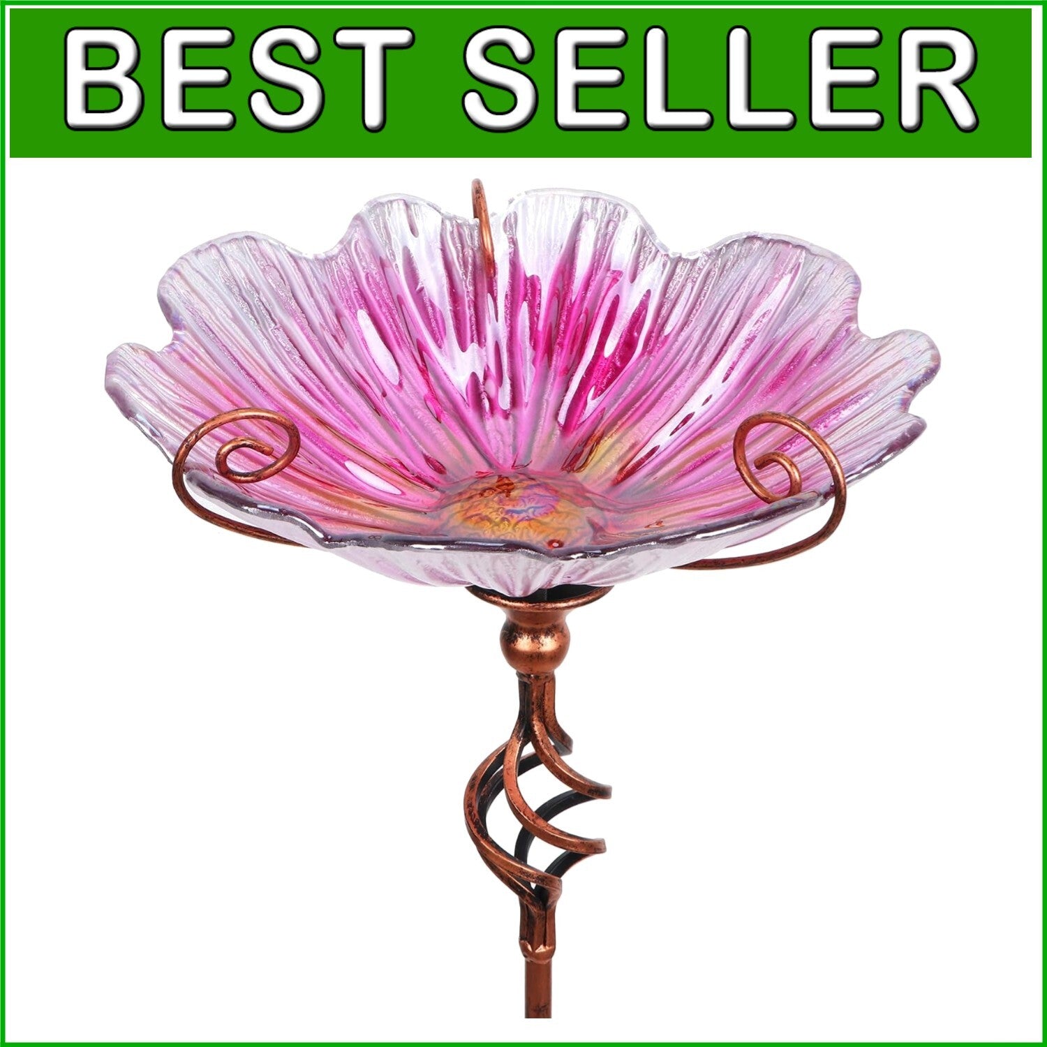 Beautiful 31-Inch Pink Glass Birdbath for Hummingbirds - Outdoor Decor