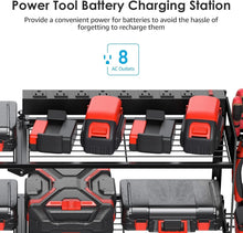 Load image into Gallery viewer, Metal Wall-Mounted Garage Tool Organizer with Power Strip &amp; Drill Holders