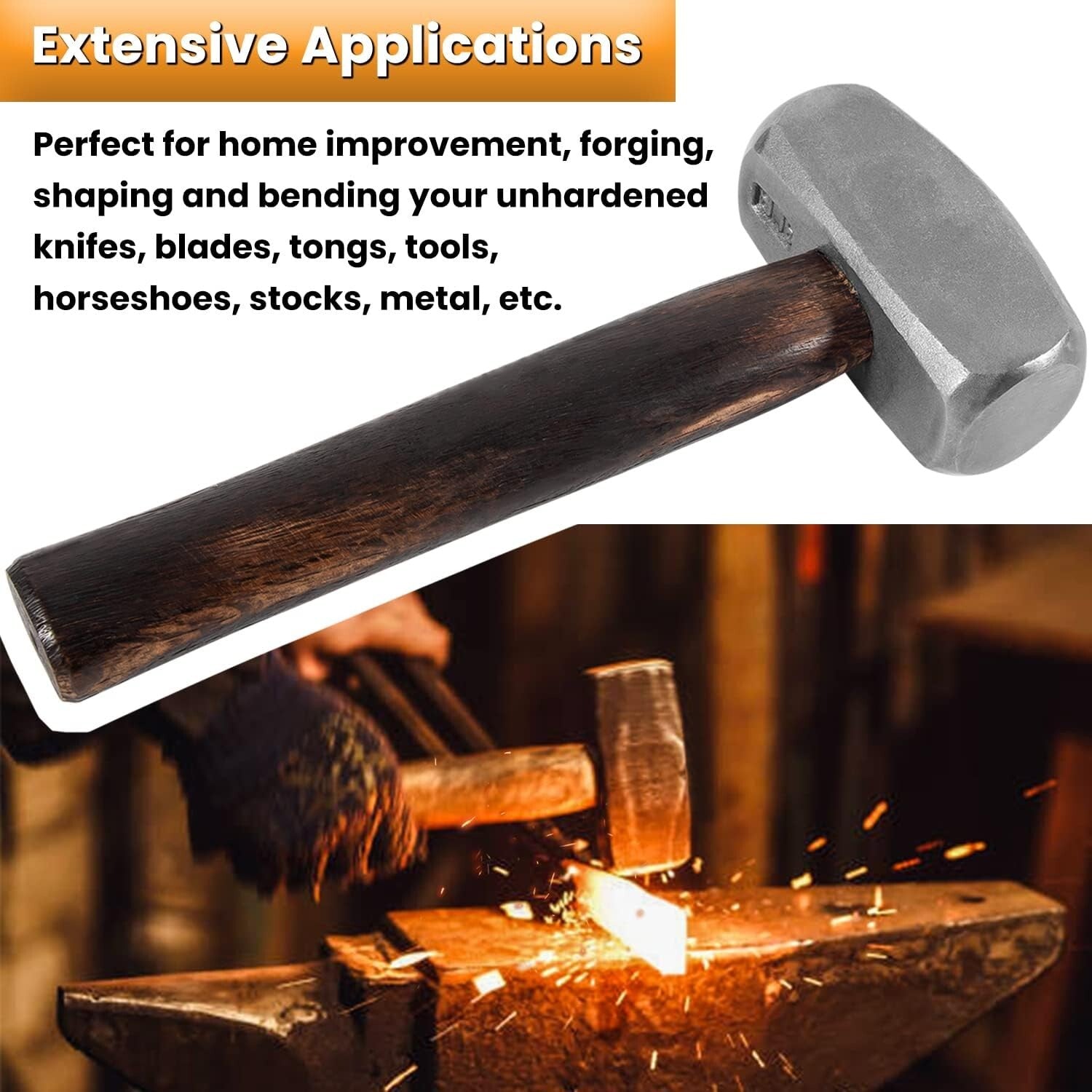 3lb Professional Blacksmith Hammer – Ergonomic Hickory Handle, Alloy Steel Head