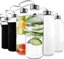 Load image into Gallery viewer, Elegant Wide-Mouth Glass Water Bottles Set of 12 - BPA-Free &amp; Dishwasher Safe
