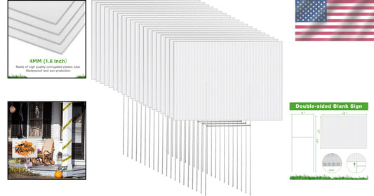 Customizable Double-Sided Lawn Signs with Metal Stakes - 20 Pack, 16x12 Inches