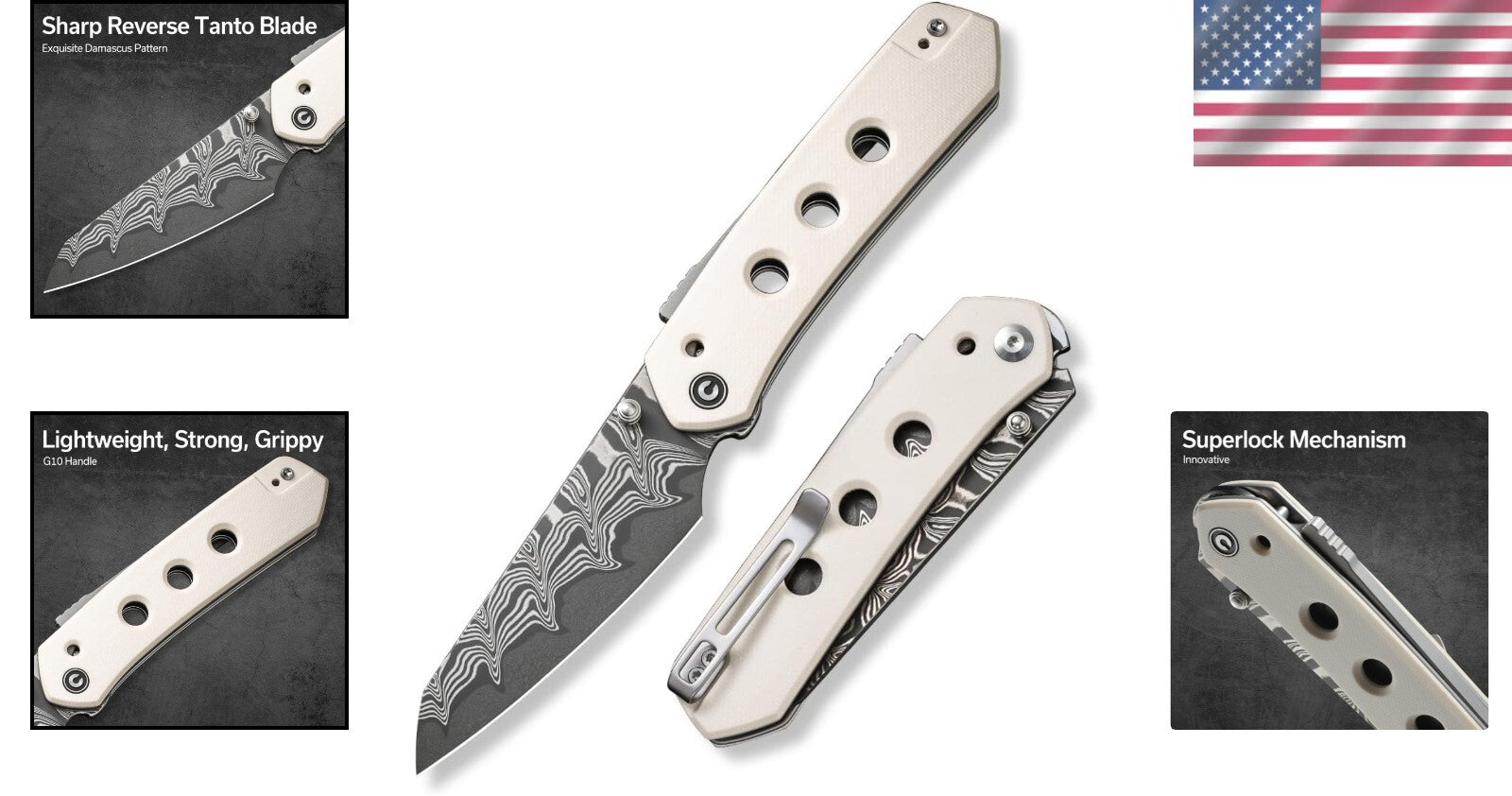 Ambidextrous Superlock Folding Knife with 3.54" Damascus Blade - Perfect Gift