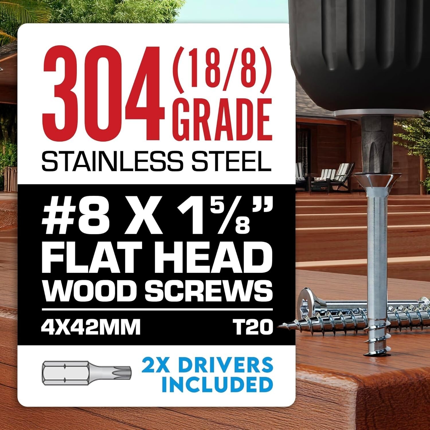 350-Piece T20 Torx 1-5/8 Inch Stainless Steel Deck Screws - Corrosion Resistant