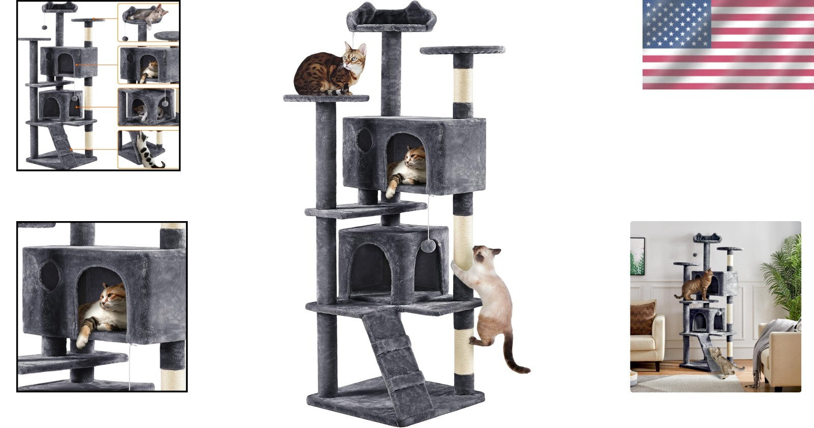Premium 70in Cat Tower with Cat Condos, Scratch Posts & Indoor Activity Center