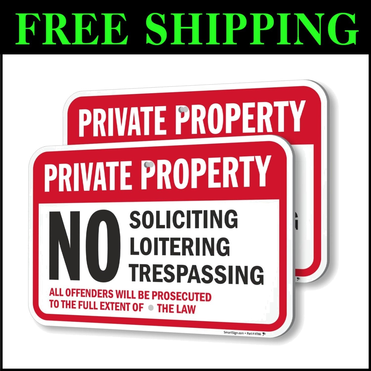 2-Pack Private Property No Soliciting Signs - Durable 12x18" Aluminum Design