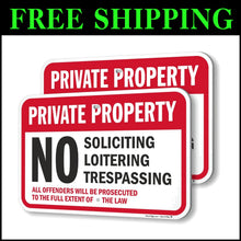Load image into Gallery viewer, 2-Pack Private Property No Soliciting Signs - Durable 12x18" Aluminum Design