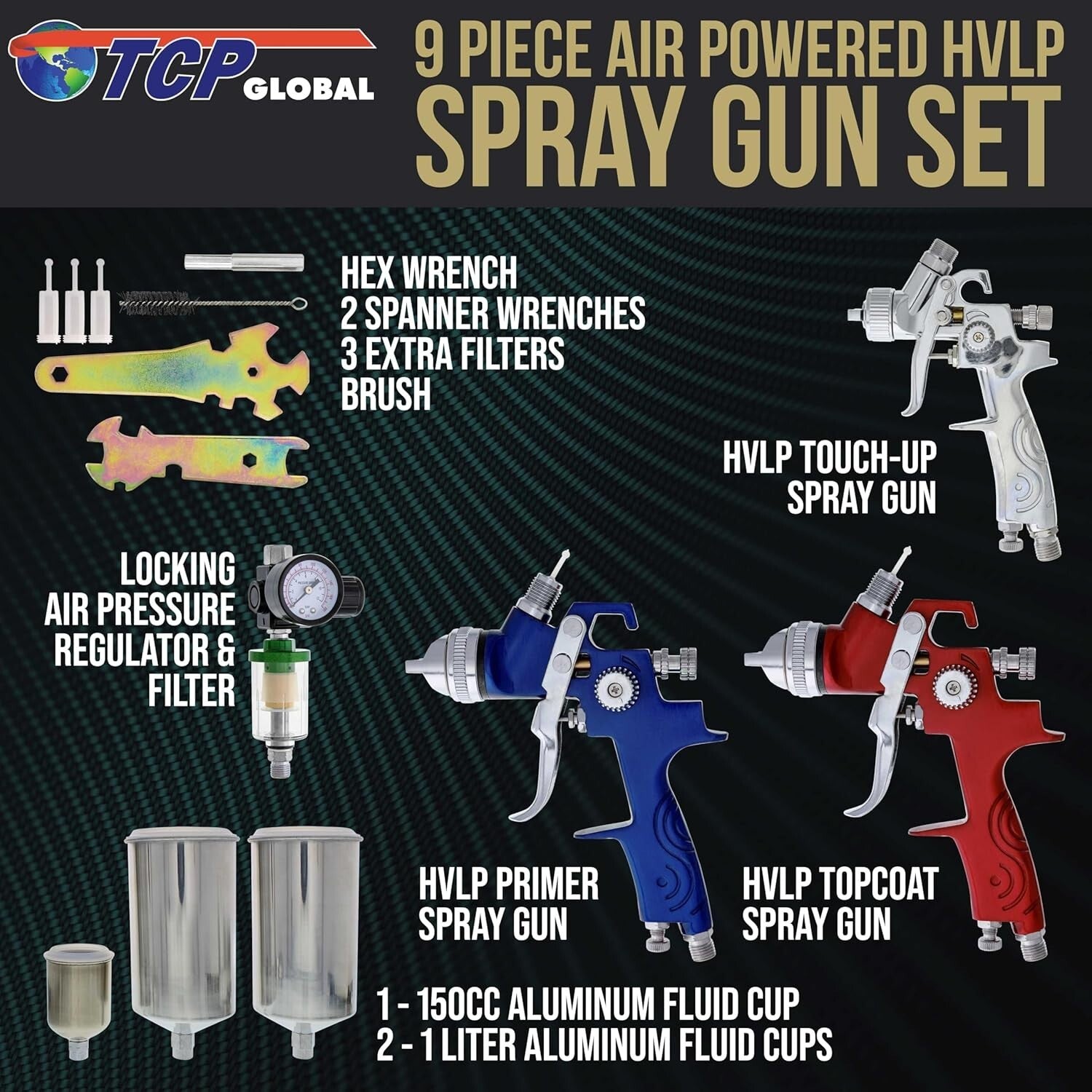 Efficient HVLP Spray Gun Kit with Durable Tips and Comprehensive Cleaning Tools