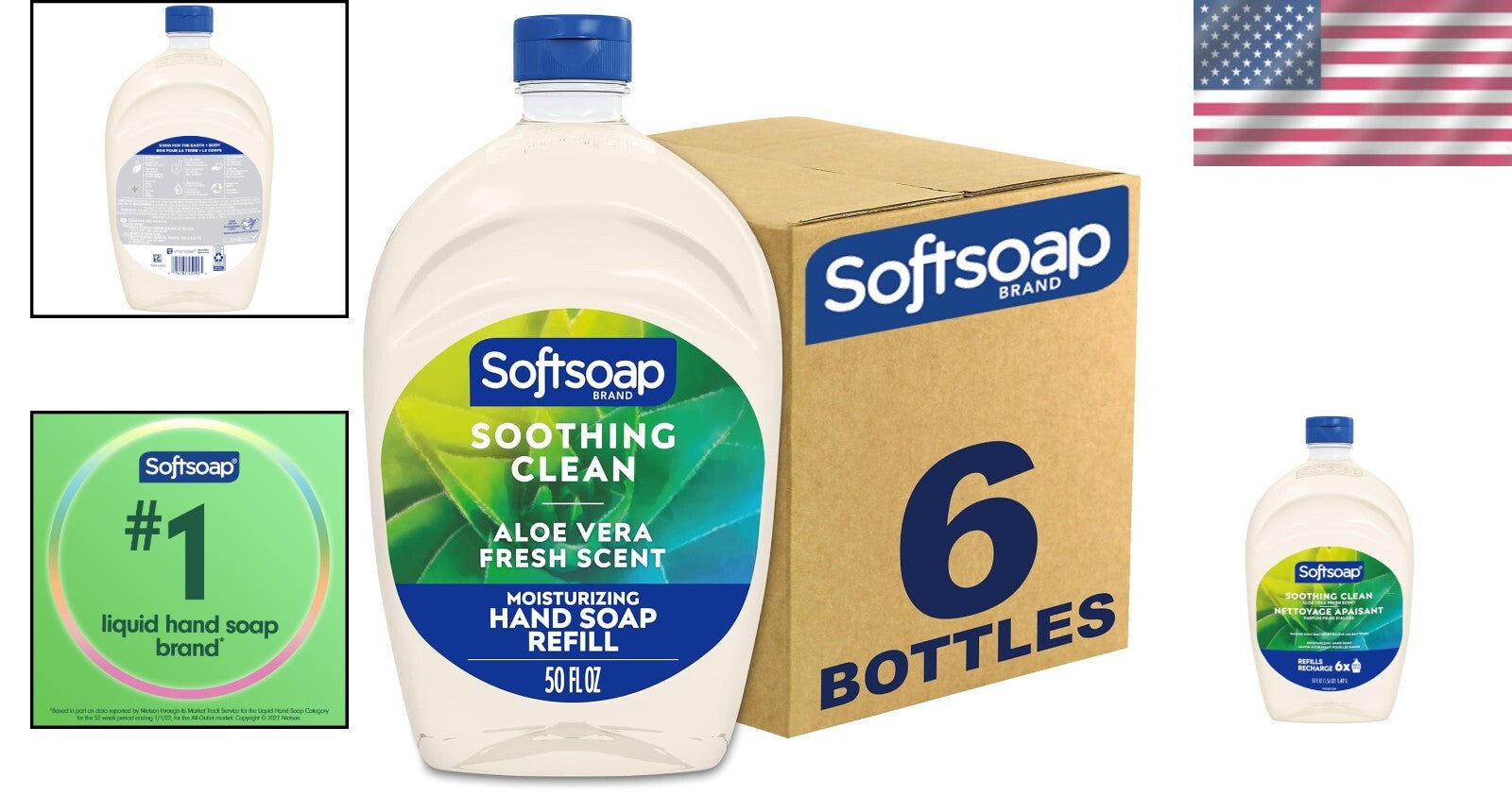 Fresh Scented Aloe Vera Hand Soap Refill, 50oz Bottles - Pack of 6 for Daily Use