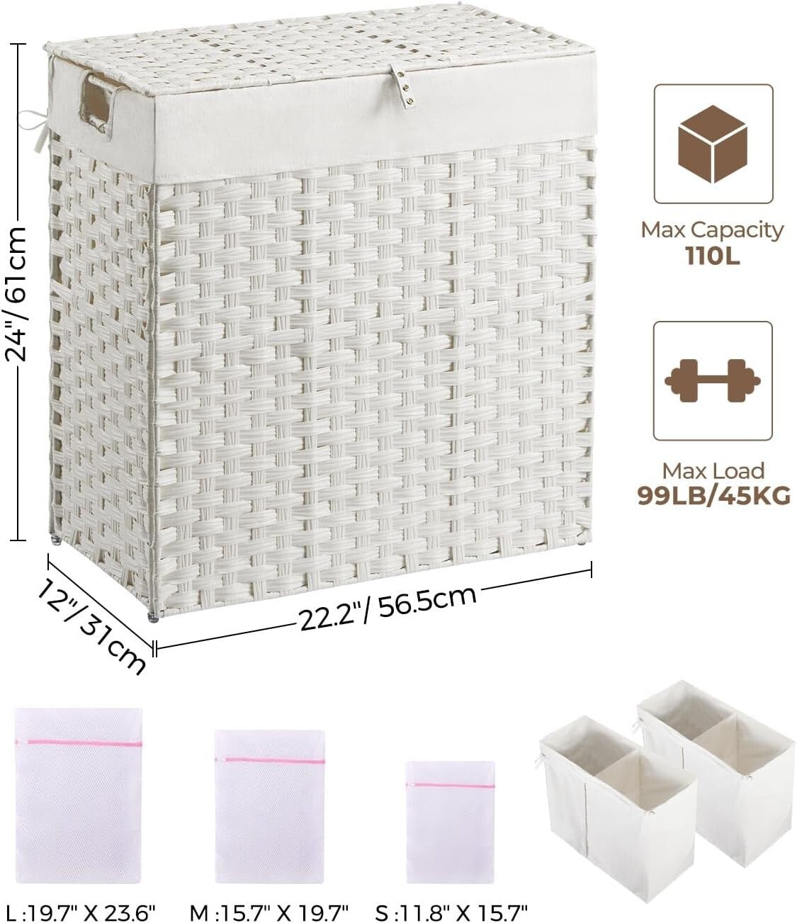 Durable Foldable Laundry Basket 110L with Lid - Stylish Organization Solution