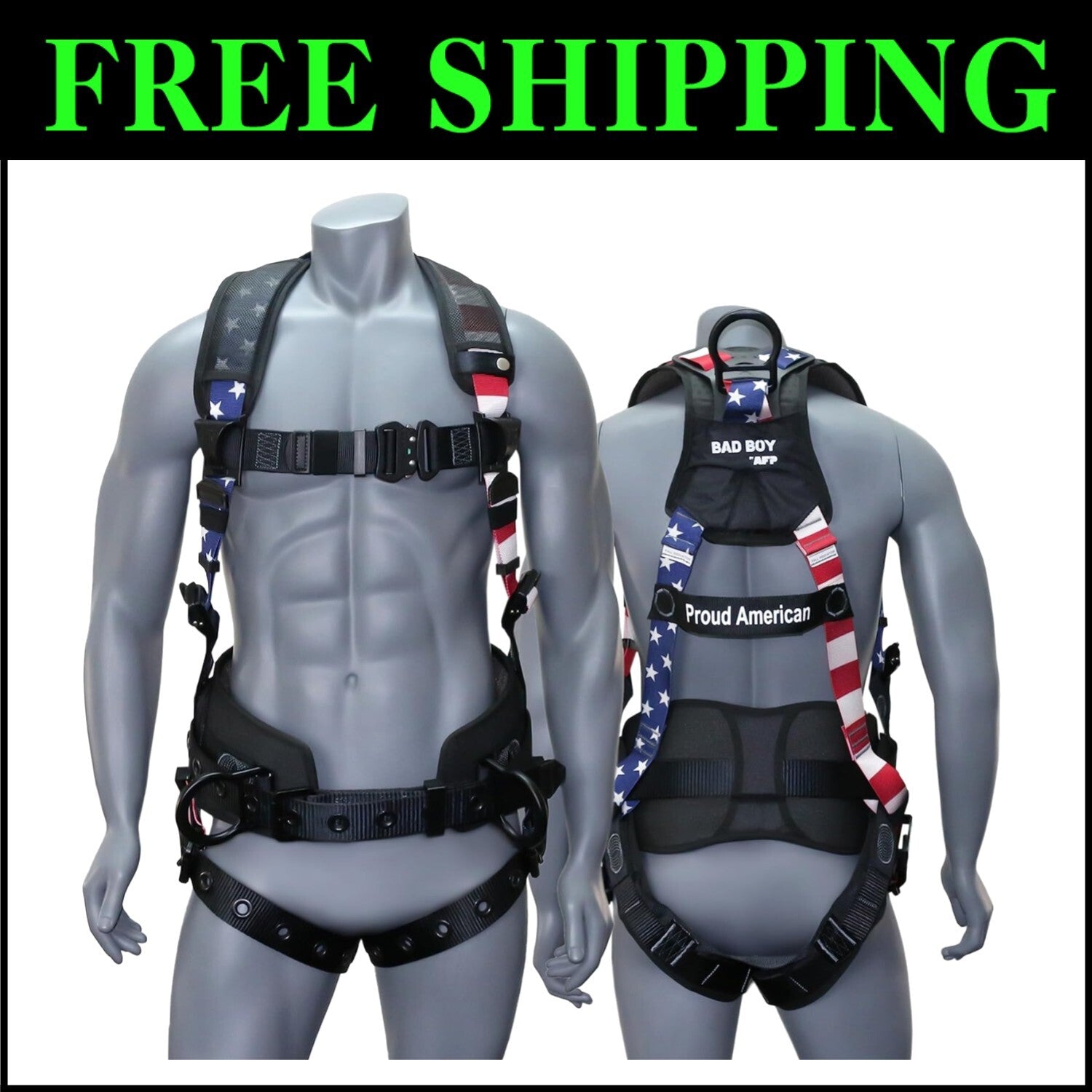 Premium Full-Body Safety Harness with 8" Thick Support Belt & Aluminum D-Rings