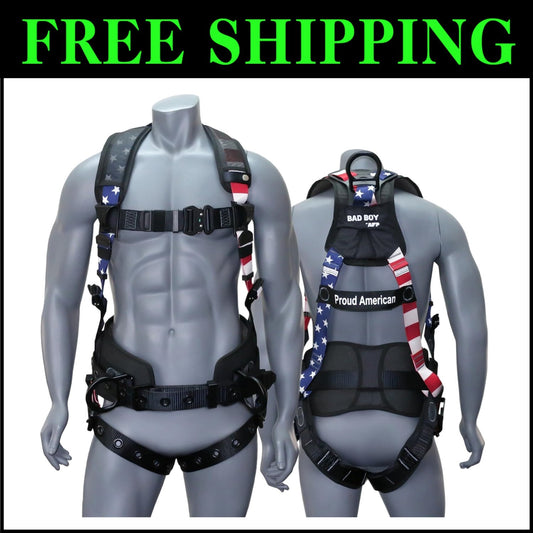 Premium Full-Body Safety Harness with 8" Thick Support Belt & Aluminum D-Rings
