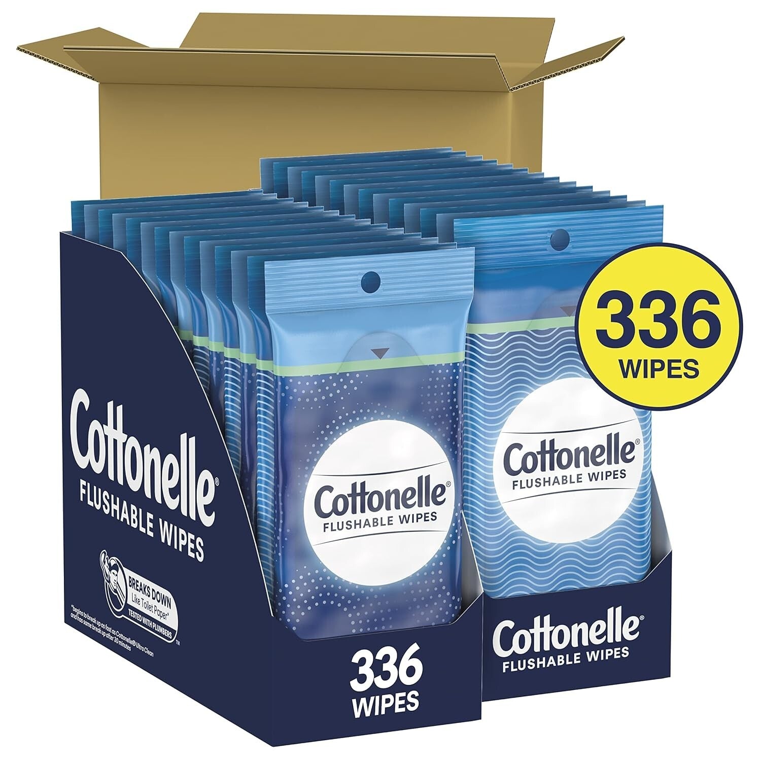 336 Alcohol-Free Flushable Wipes with Wetness Indicator - Individually Wrapped