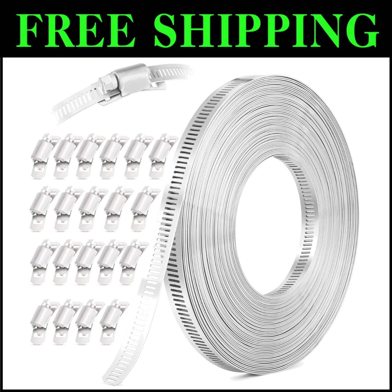 50FT Stainless Steel Hose Clamp Kit - Adjustable Metal Strapping & 20 Fasteners