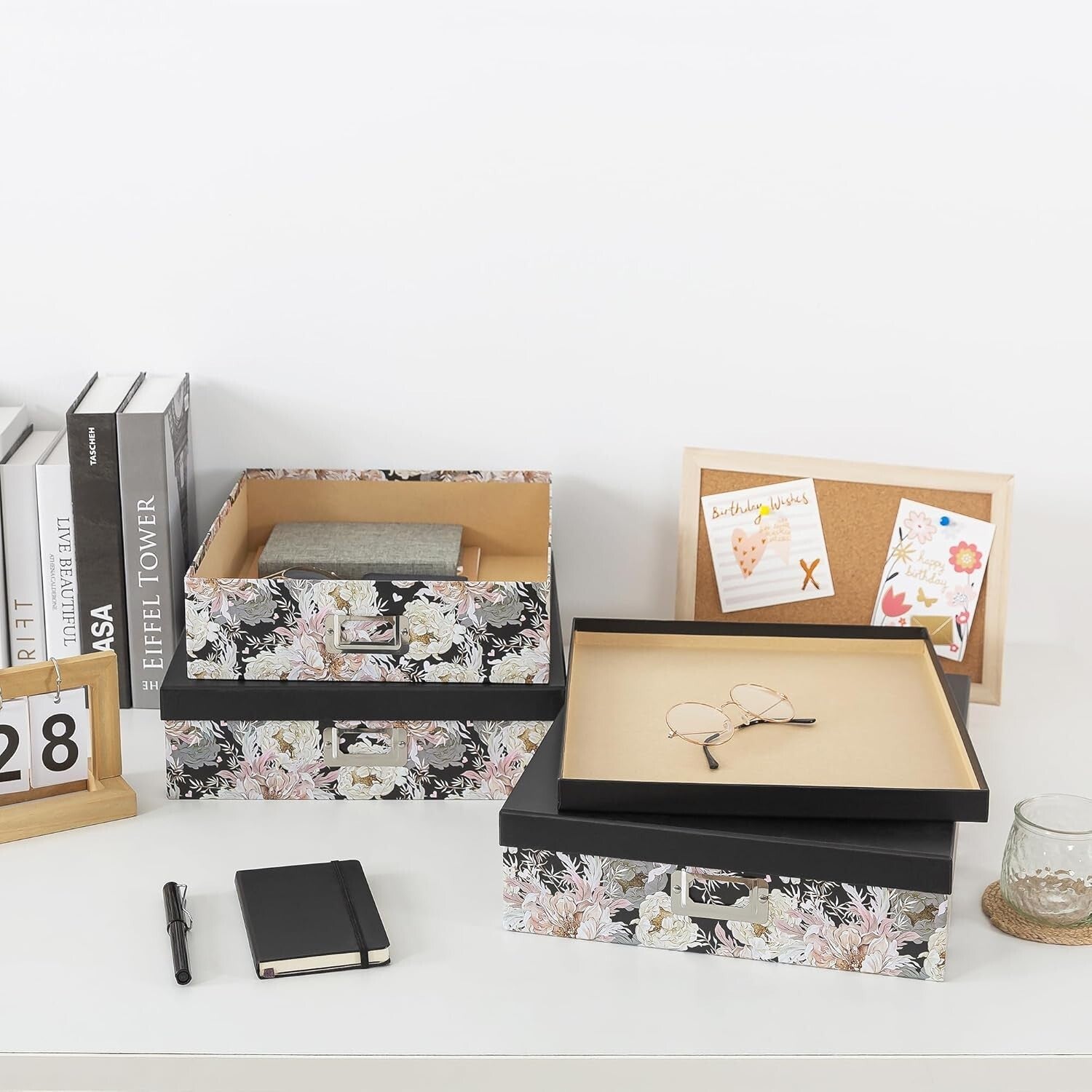 Versatile Floral Keepsake Boxes in Three Sizes - Elegant Garden Noir Storage Set