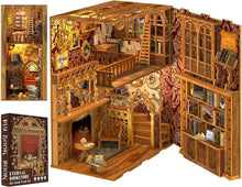 Load image into Gallery viewer, DIY Book Nook Kit with LED Lights - Wooden 3D Puzzle Bookends for Home Decor