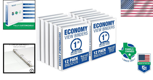 12-Pack 1-Inch 3 Ring Binders with Clear Pockets - Ideal for Home/Office Use