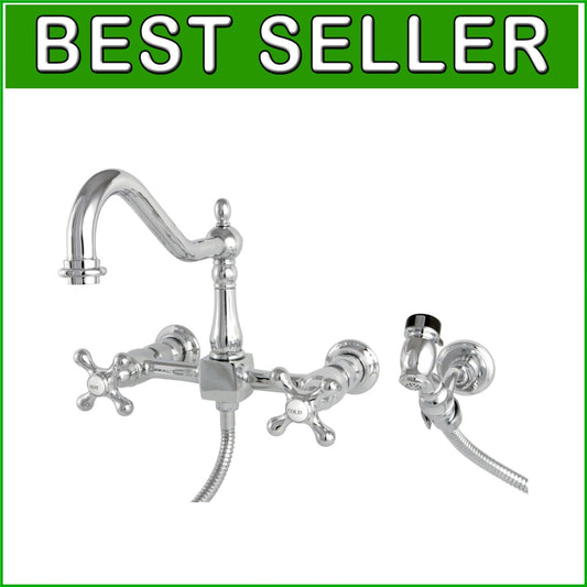 Durable Heritage Kitchen Faucet, 8" Spread - Polished Chrome with Side Sprayer