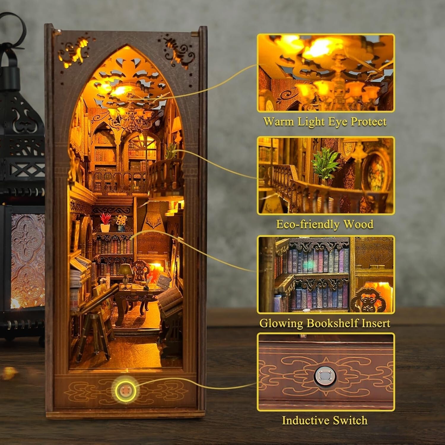 Elegant Library-Themed Book Nook Kit - LED Light & Wooden Puzzle Edition