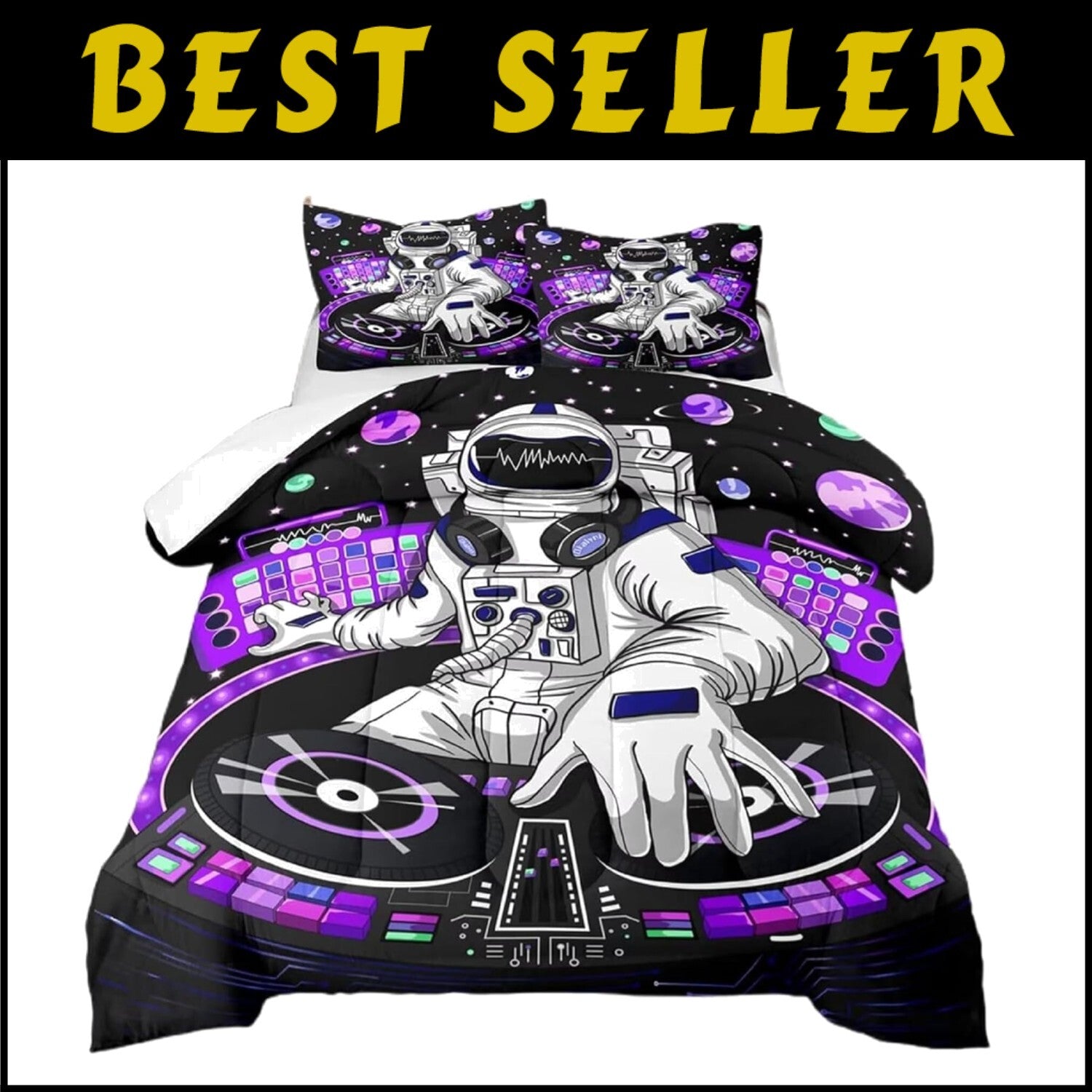 Fluffy Twin Size Galaxy Comforter with Astronaut Print - Soft & Warm Bedding