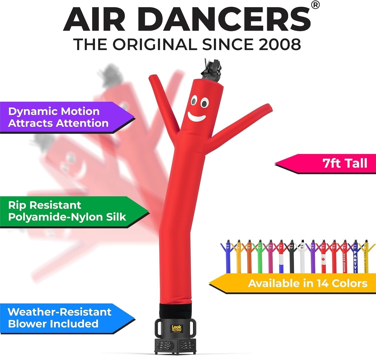 7ft Inflatable Tube Man - Wacky Waving Air Dancer with Weather-Resistant Blower