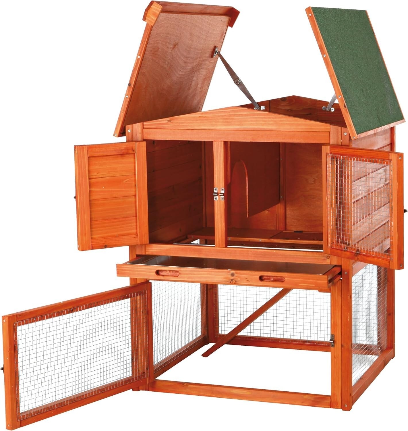 Natura Wood Rabbit Hutch with Pull-Out Tray & Hinged Roof for Easy Access