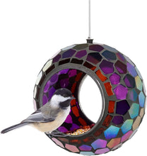 Load image into Gallery viewer, Outdoor Hanging Bird Feeder with Iridescent Purple Mosaic Design - Easy Fill