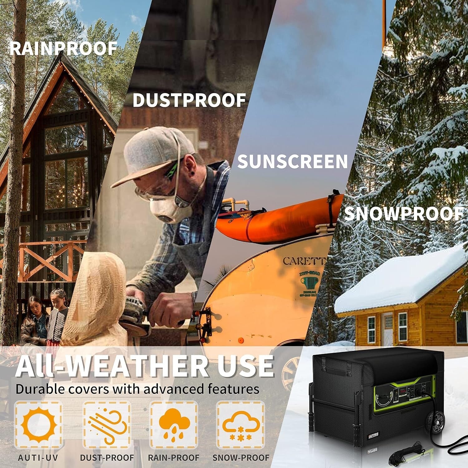 600D Windproof Generator Cover with Elastic Cord, Large Capacity Storage Pocket