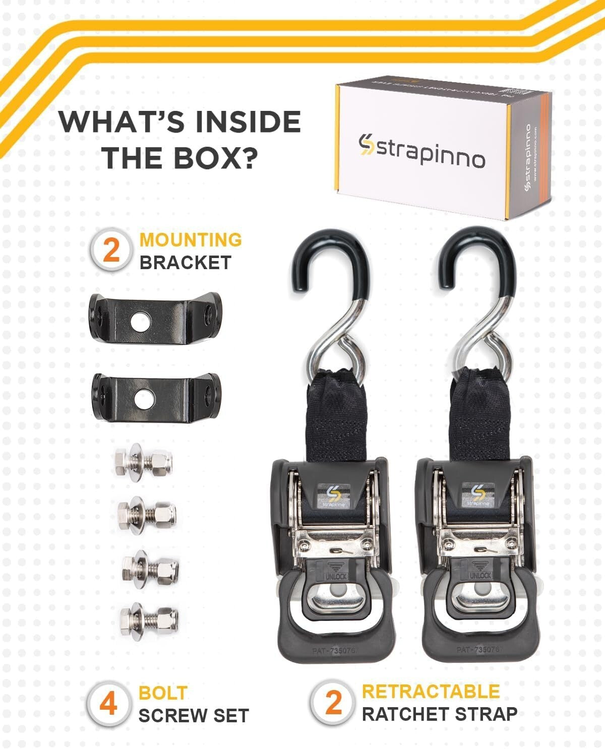 No-Tangle 2-Pack Ratchet Straps with Safety S-Hook - Safe & Reliable Hauling