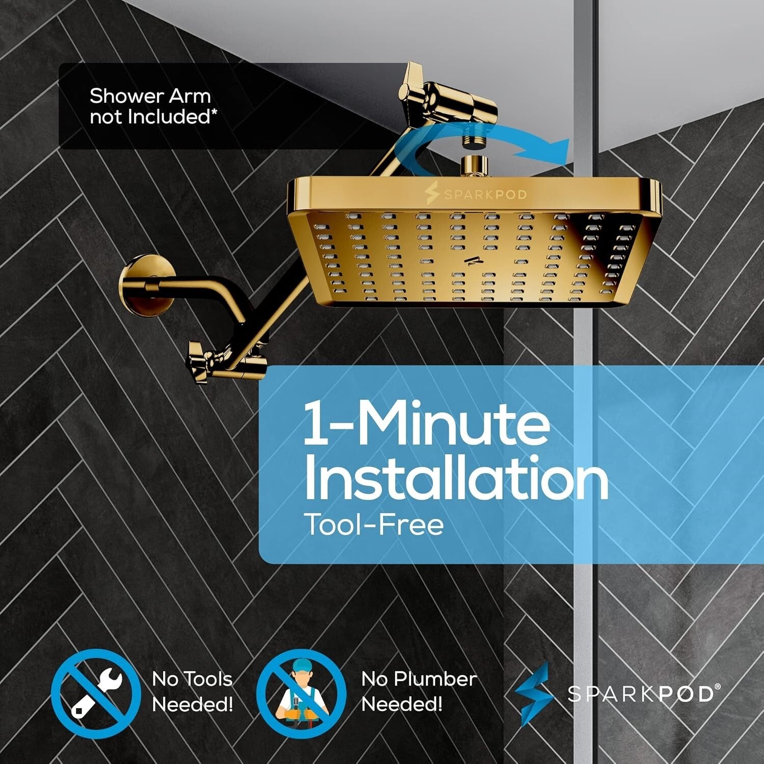 8 Inch Polished Luxury Shower Head - Easy Install High Pressure Rain Design