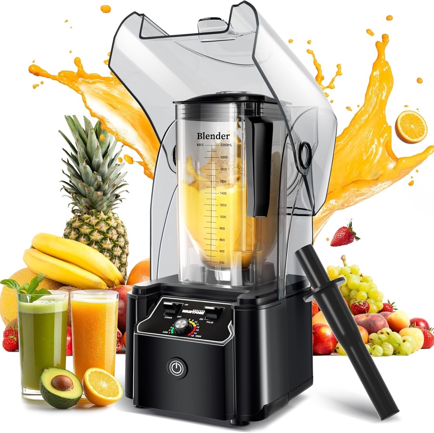 Heavy-Duty 2200W Quiet Blender with Adjustable Speeds & Built-in Self-Cleaning
