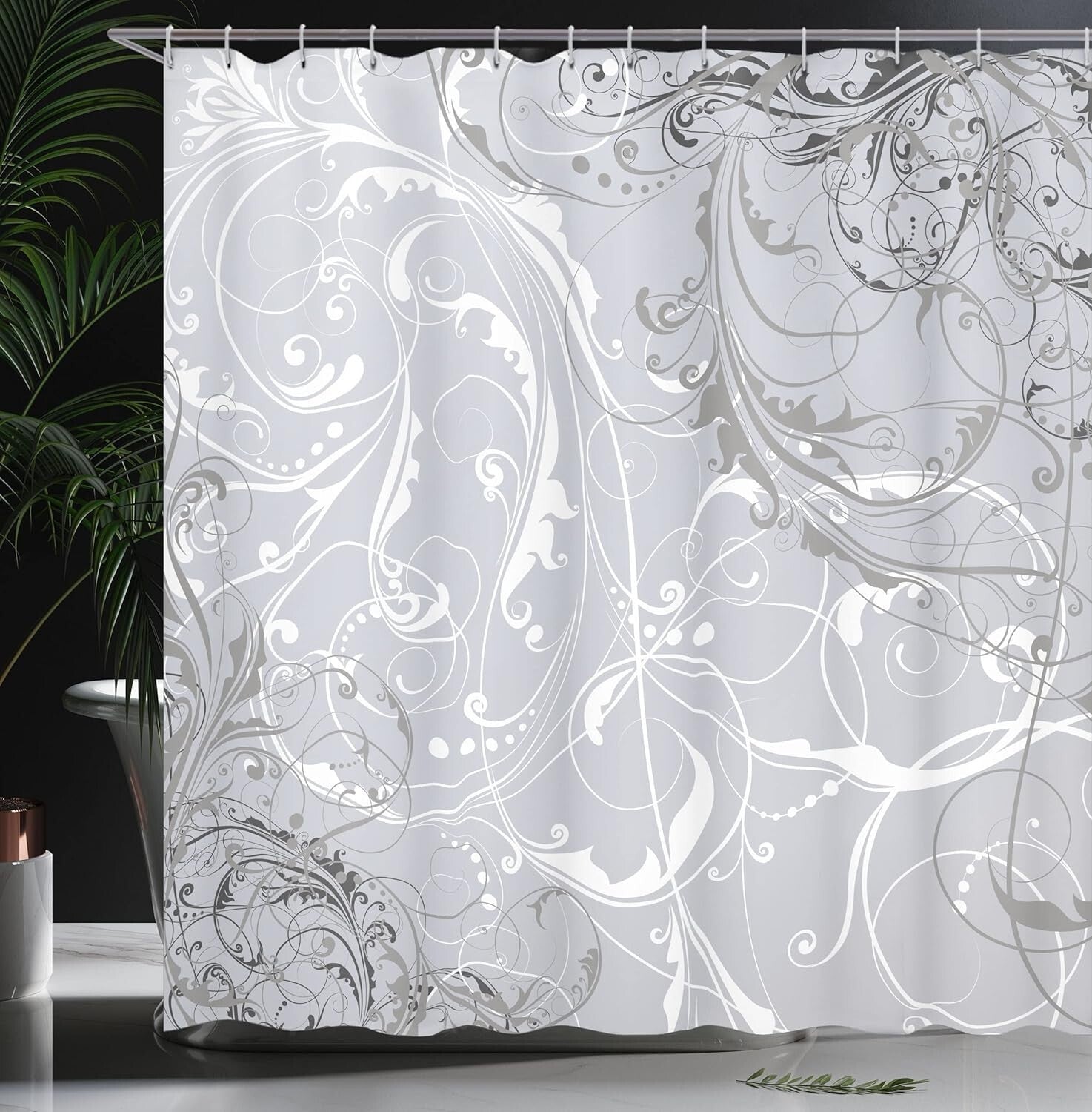 Unique Baroque Floral Shower Curtain - 69" W x 84" L with 12 Hooks Included