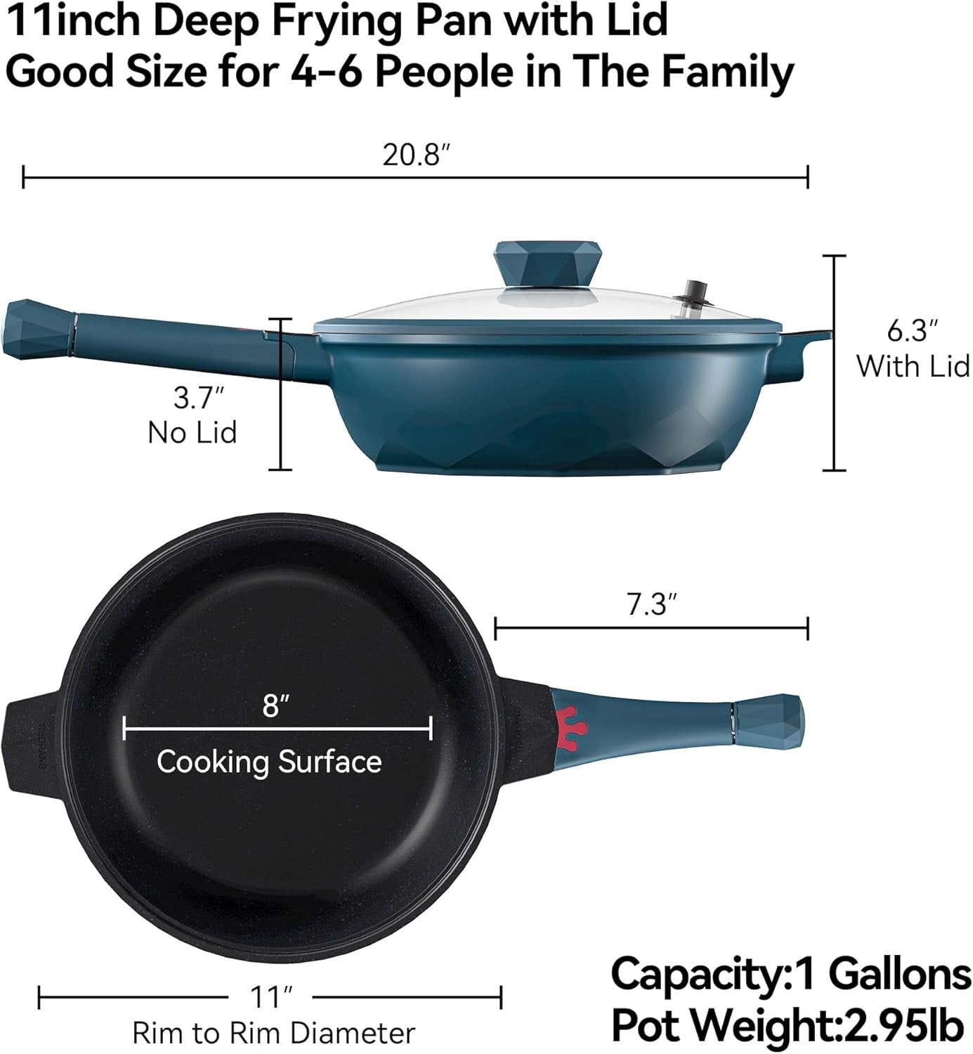 Non-Toxic 5 Quart Deep Frying Pan with Detachable Handle - Heat Indicator
