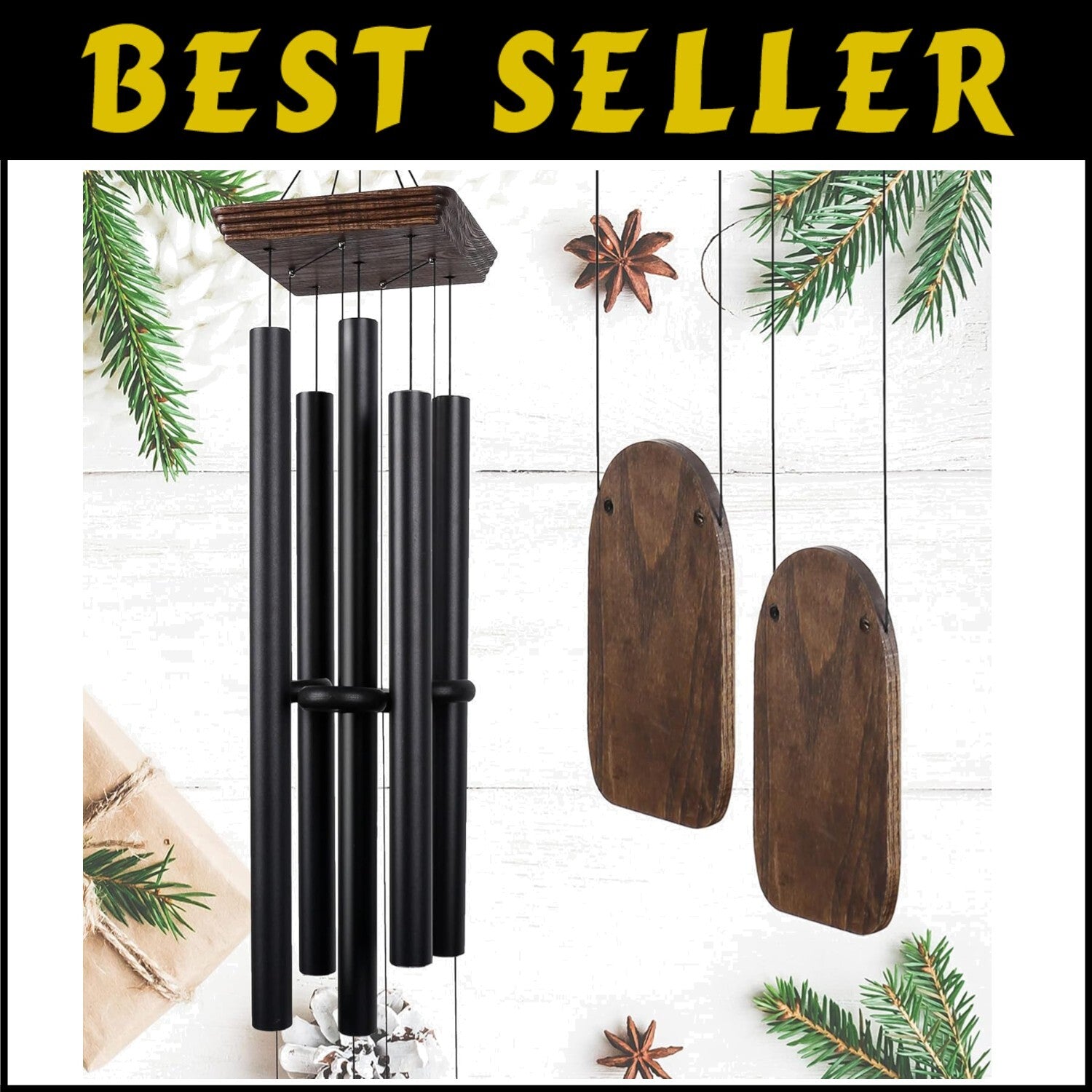 48" Large Deep Tone Wind Chimes in Black - Perfect Outdoor Decor & Memorial Gift