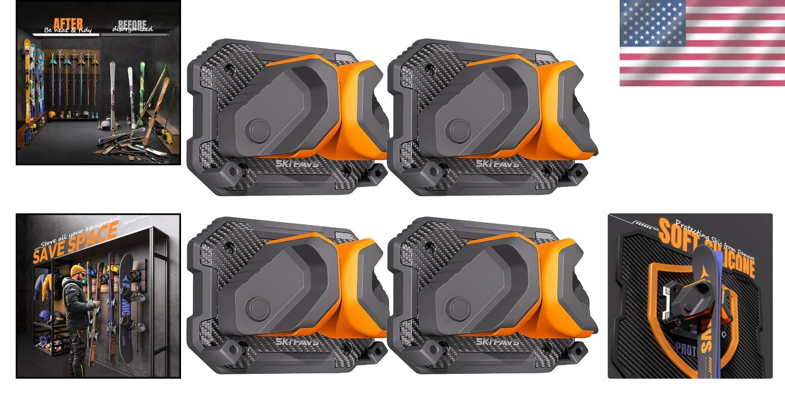 Elegant Vertical Ski Storage Solution - Slip-Resistant, Damage-Free Holders