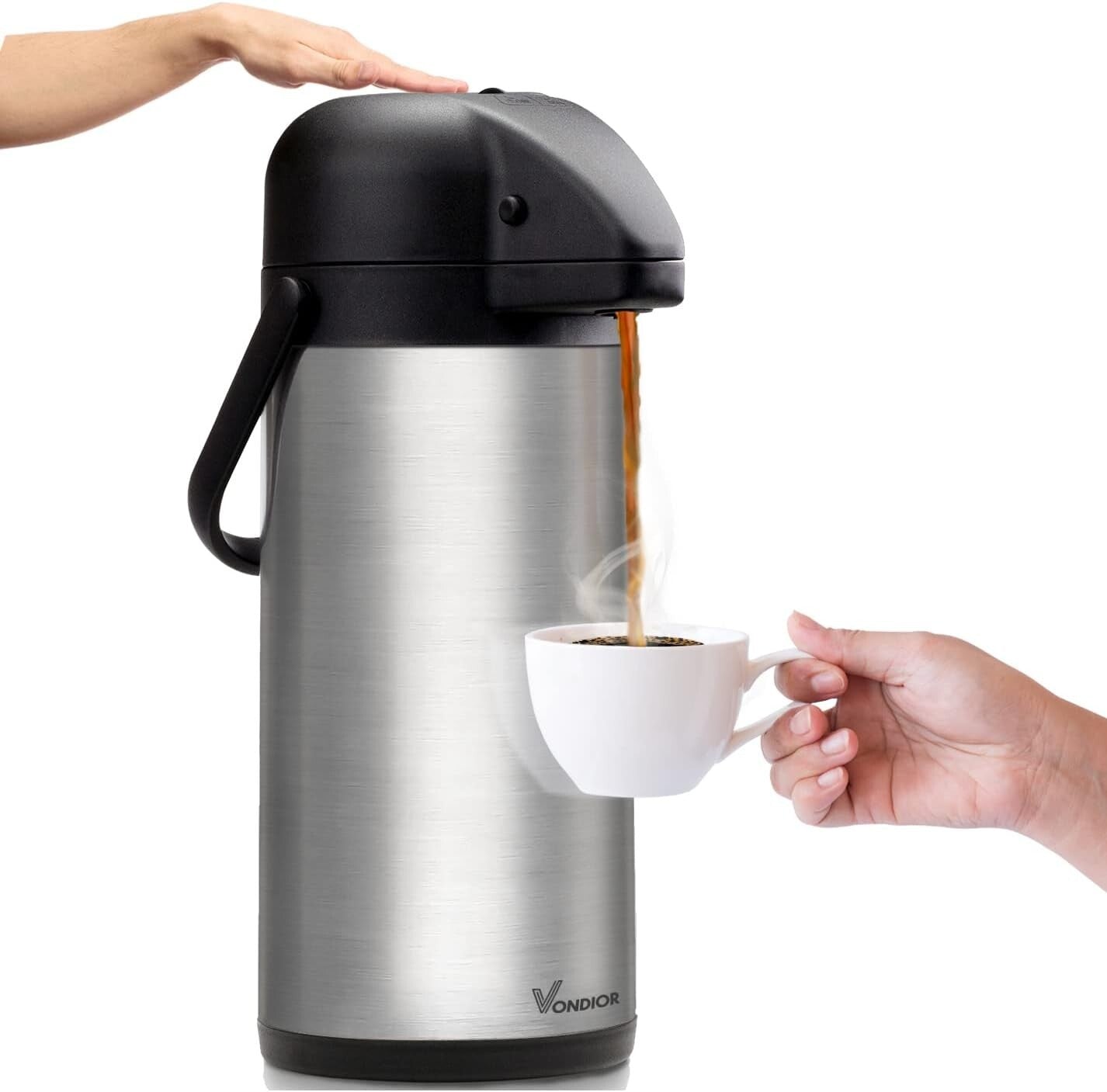 Insulated 85 oz Stainless Steel Coffee Carafe with Pump - Keeps Hot for 20 Hrs