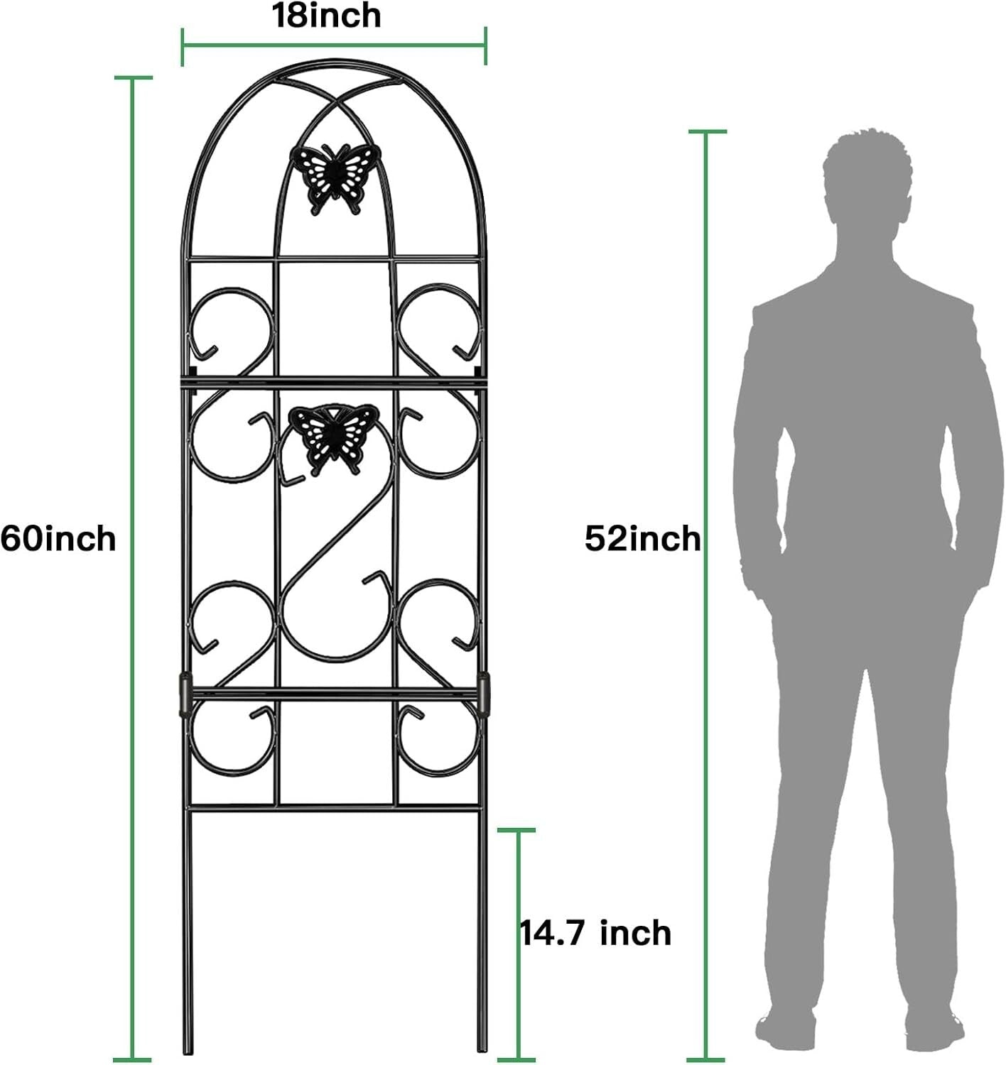Durable 60" x 18" Butterfly Design Garden Trellis for Climbing Roses & Vines