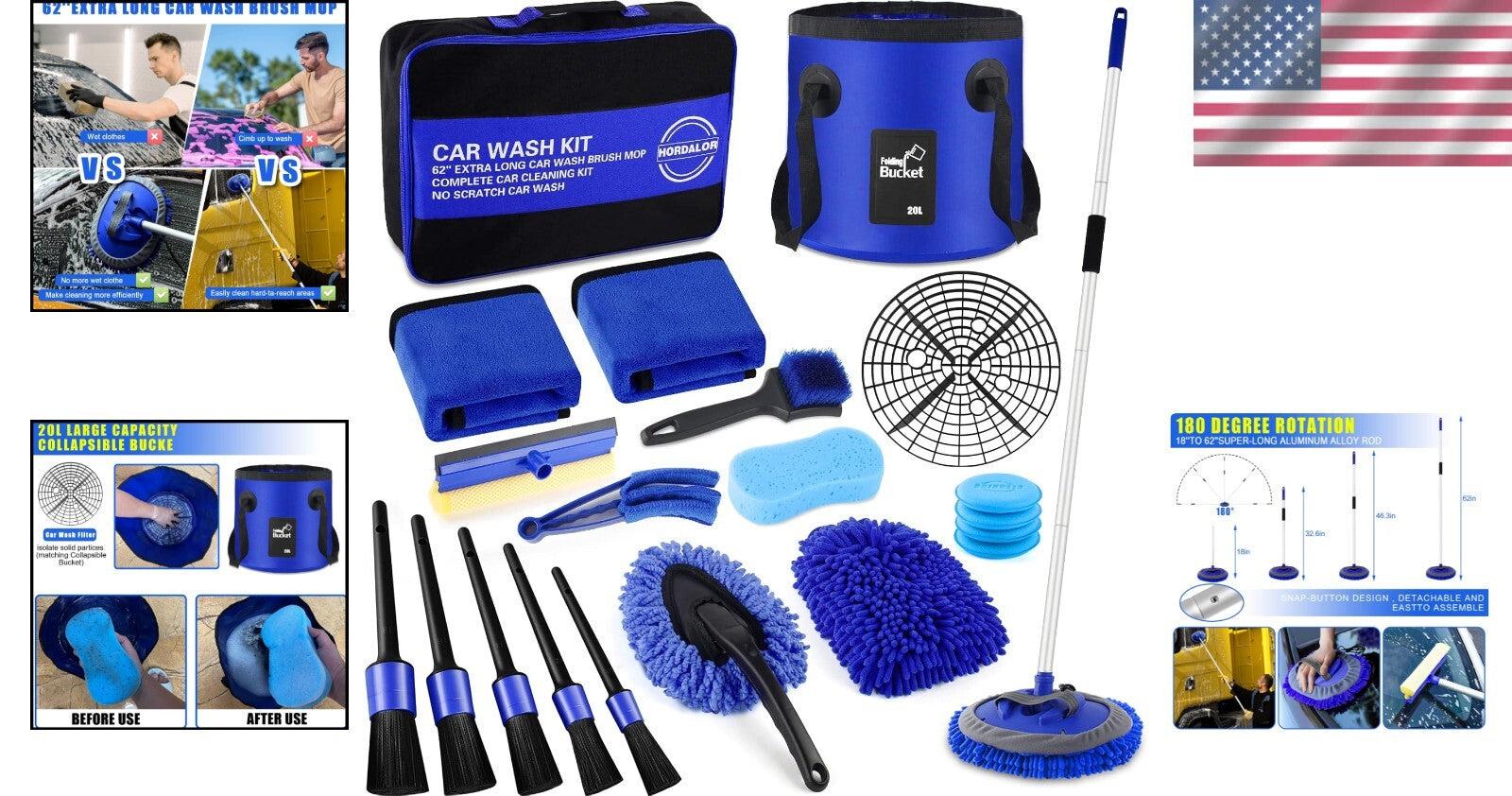 Ultimate 21-Piece Car Cleaning Kit with Non-Slip 62" Brush - Ideal Gift