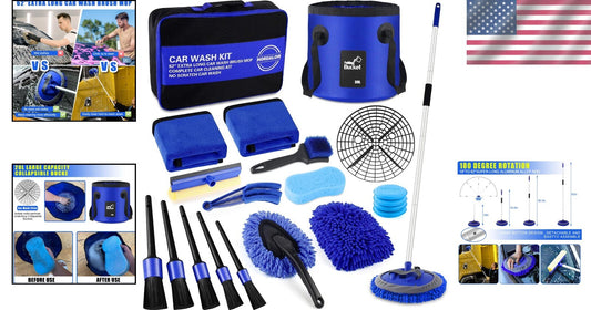 Ultimate 21-Piece Car Cleaning Kit with Non-Slip 62" Brush - Ideal Gift