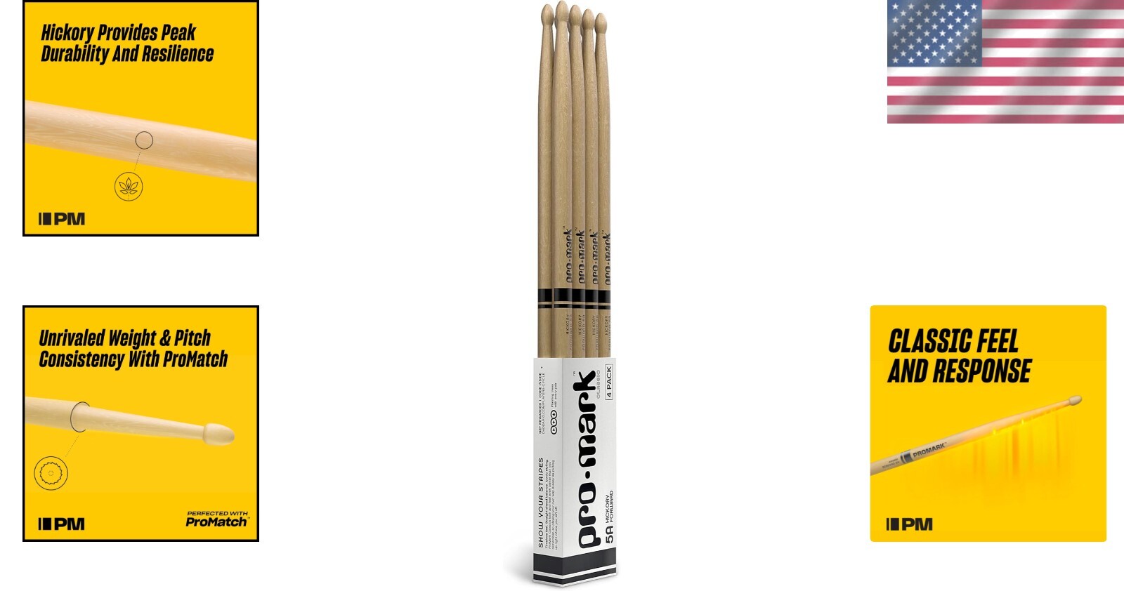 Buy 3 Pairs Get 1 Free: Classic Hickory 5A Drumsticks Set for All Drummers