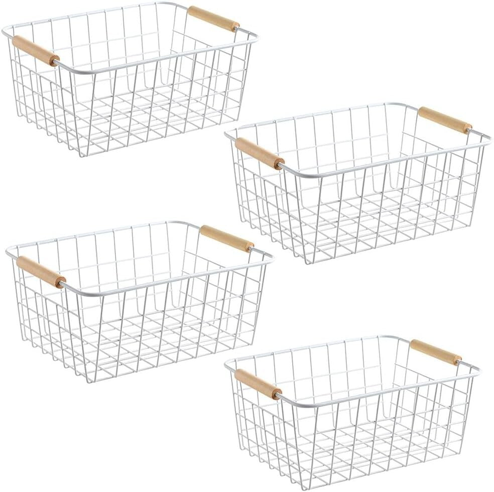 Durable New-White Wire Baskets with Handles - Perfect for Pantry and Closet