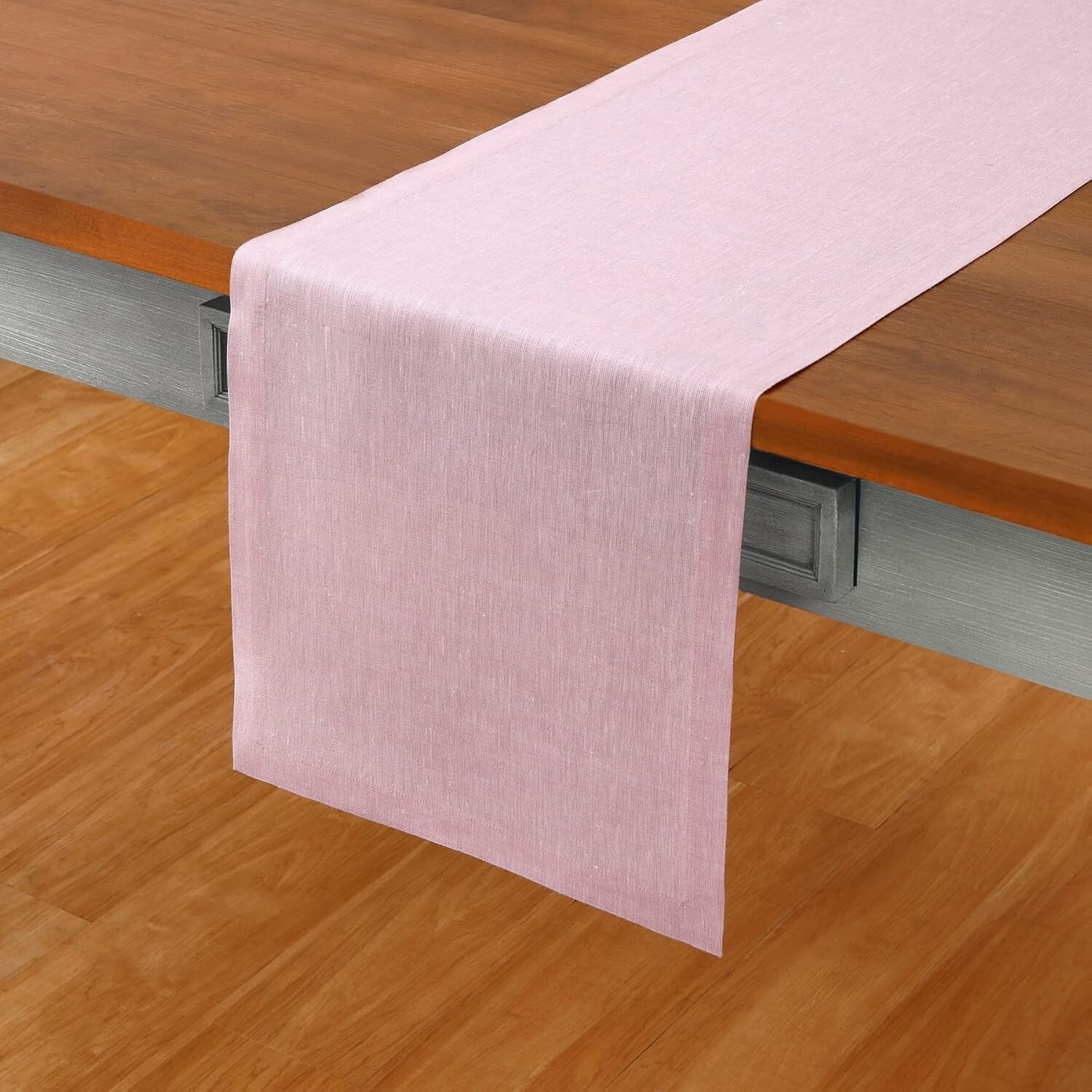 Luxe Solid Bubblegum Pink Linen Table Runner 120 Inches Long - Athena Collection