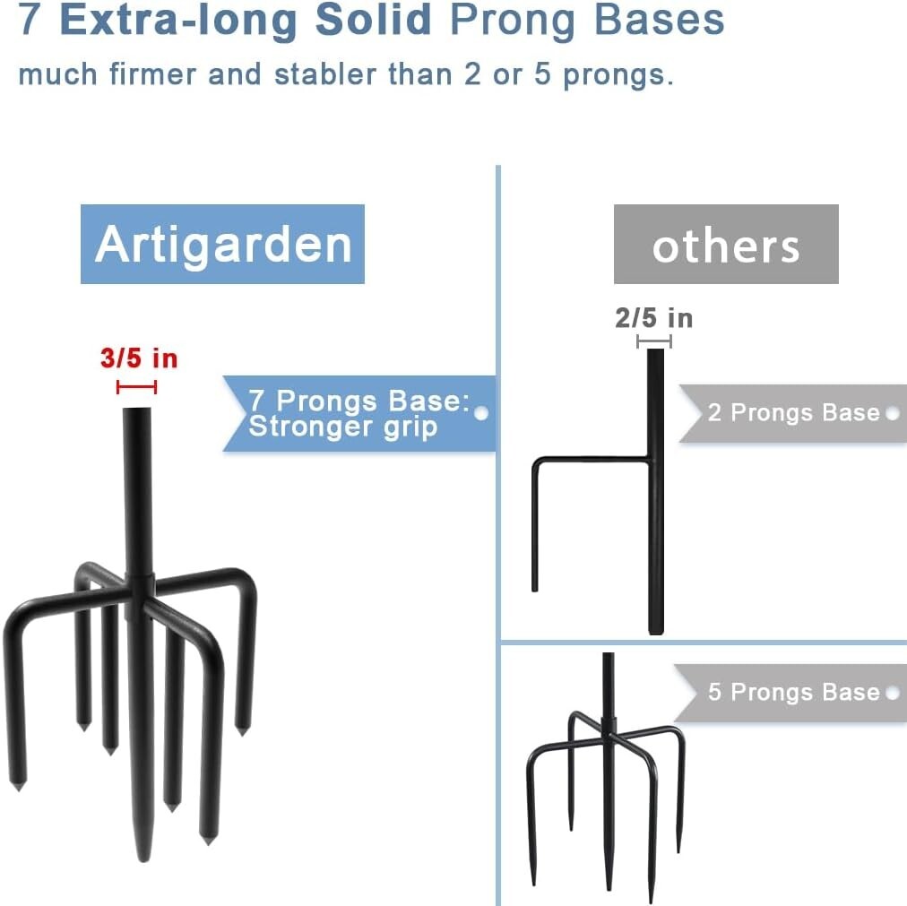 Matte Black 76" Shepherd Hook with 5 Prongs - Sturdy Hanger for Outdoor Decor