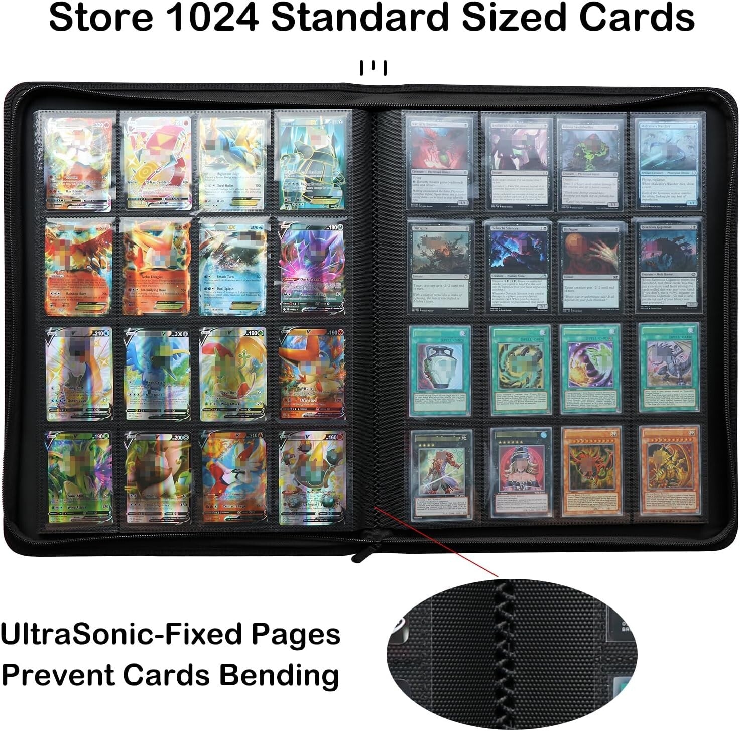 Water-Resistant 16-Pocket Trading Card Album - Secure Zip Closure Holder