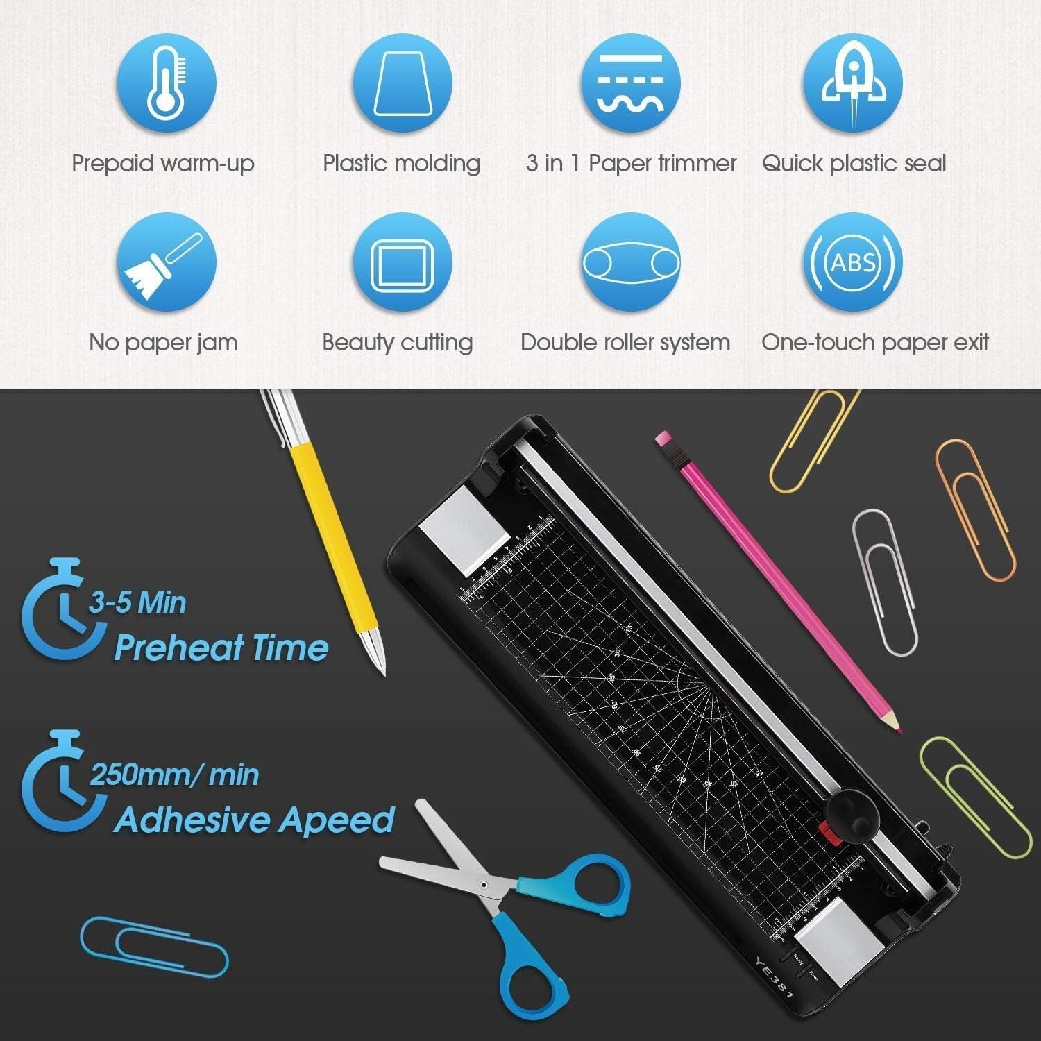 5-in-1 A3 Laminator Machine with Trimmer & Corner Rounder - Versatile & Quiet