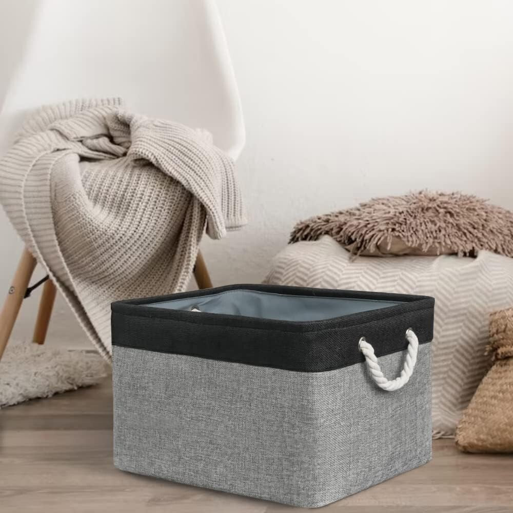 Elegant 2-Pack Organizing Bins – 17x15x12 Inch Fabric Baskets with Rope Handles