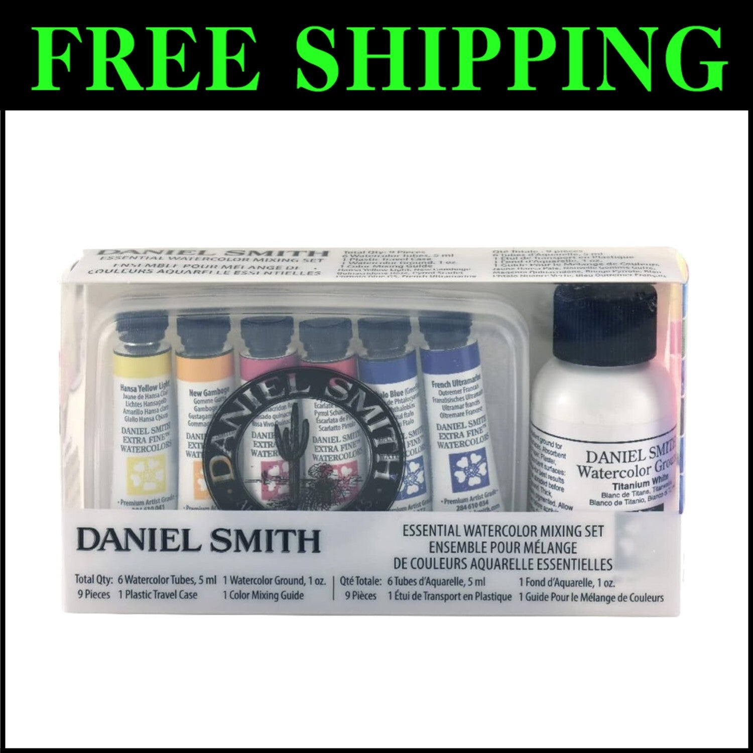 Essentials 9-Piece Multicolor Watercolor Paint Set with Titanium White Ground