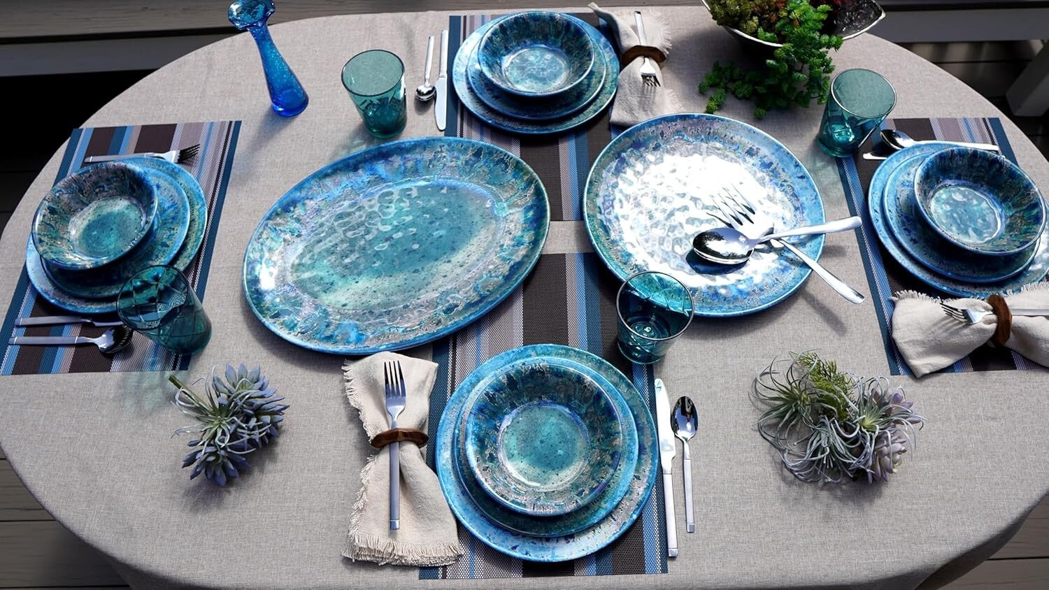 Elegant 11" Teal Melamine Dinner Plates - Shatterproof Set for Stylish Serving