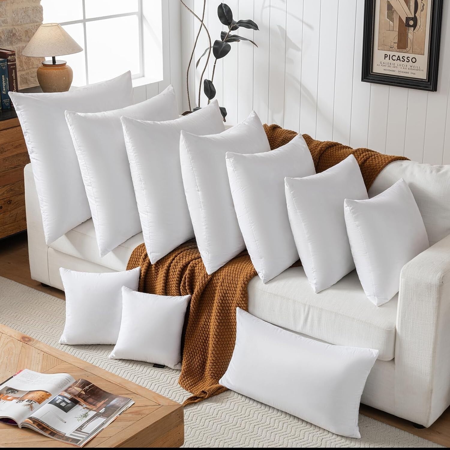 Decorative Throw Pillow Inserts 22in - Set of 2 Feather-Covered White Cushions