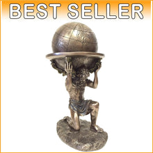 Load image into Gallery viewer, Freestanding 9 Inch Greek Titan Atlas Statue in Beautiful Matte Bronze Finish