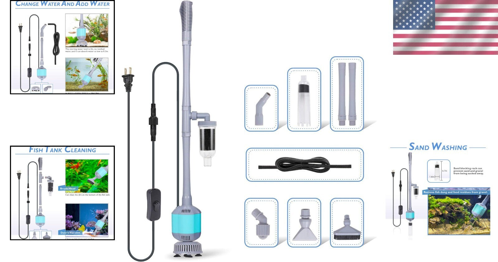 Automatic Fish Tank Cleaner with Adjustable Length - 5 in 1 Vacuum System